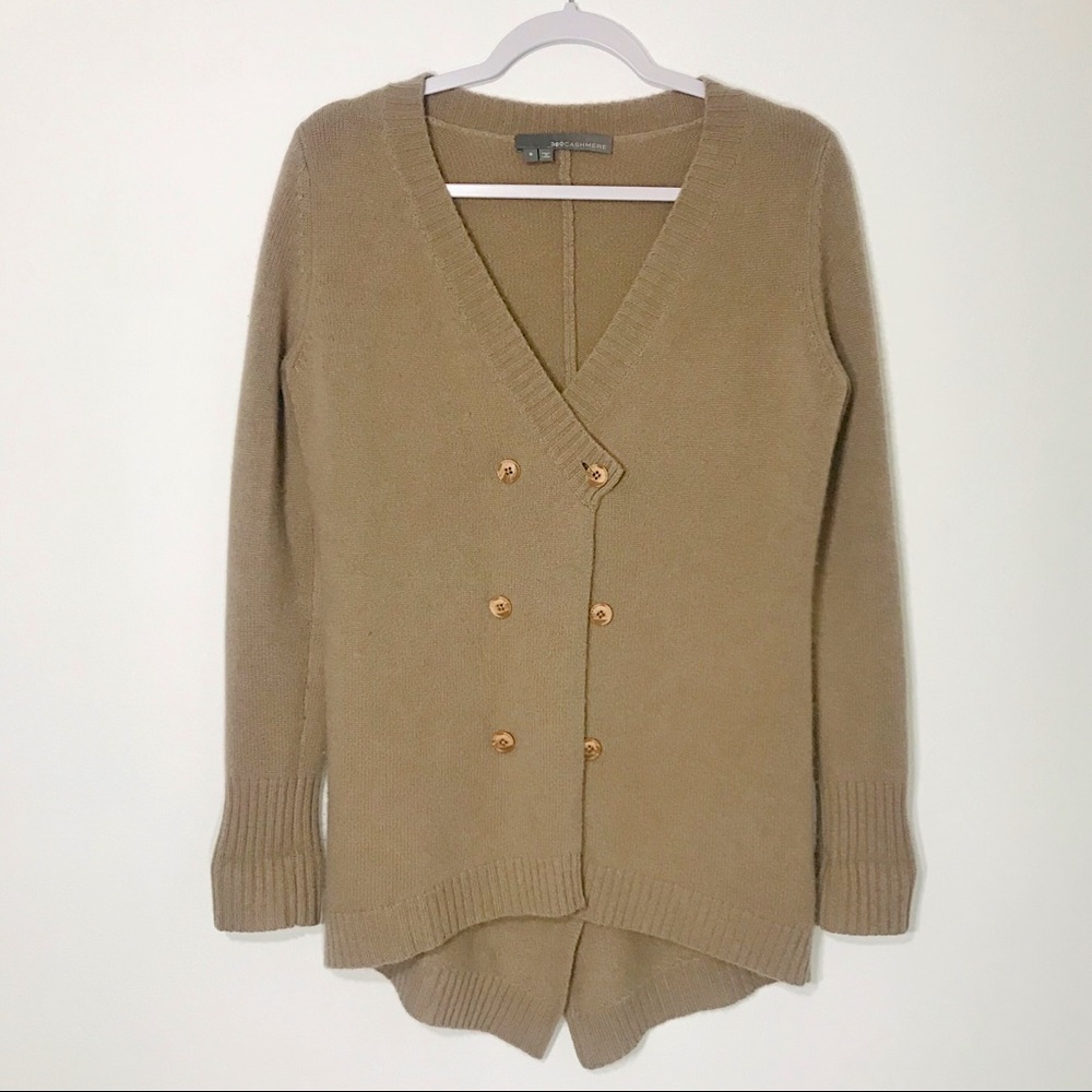 360 Cashmere • Tan Cardigan Double Breasted